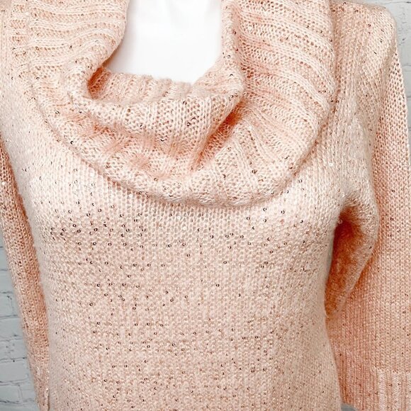 NY COLLECTION PEACH SEQUIN COWL NECK SWEATER - XL - Picture 2 of 4